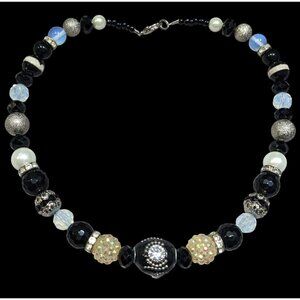 Handmade Glam Goth Black And White Beaded Necklace